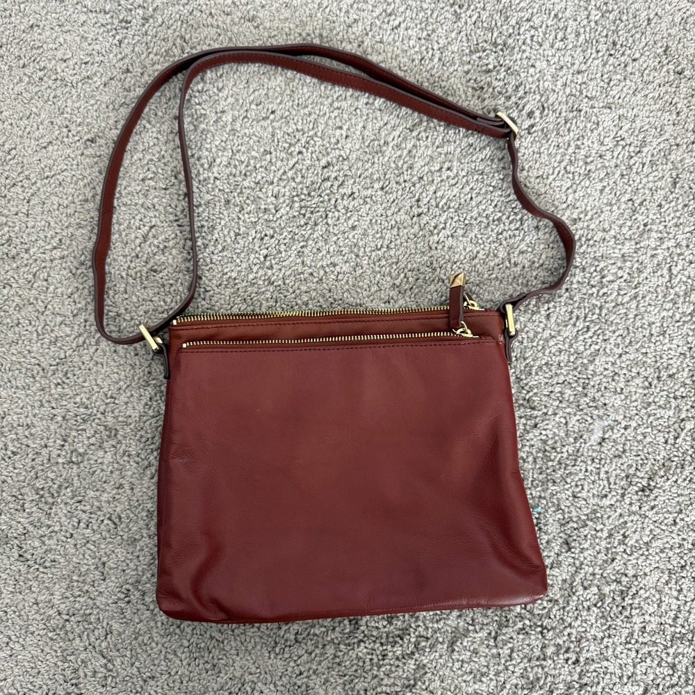 Margot‎ Cognac Brown Leather Double Zip Crossbody Bag Gold Hardware